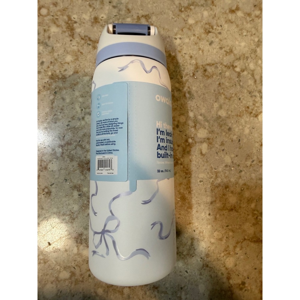 Owala FreeSip 32oz Water Bottle Bows Limited Edition Stainless Steel Blue White